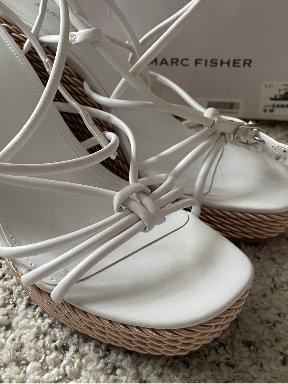 Marc Fisher White Strappy Knot Front Wedge Sandals